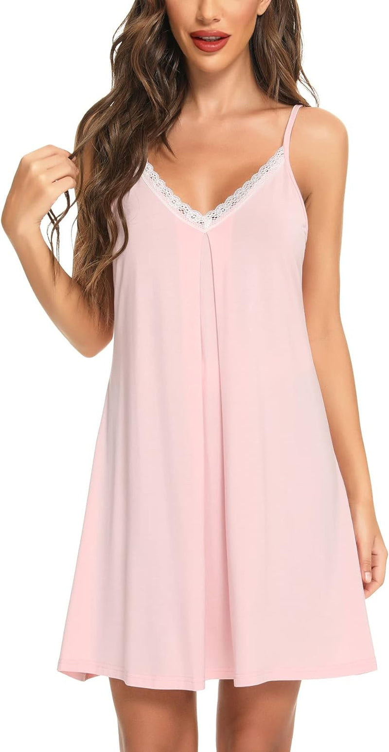 Womens Chemise Sleepwear Full Slips Sexy Lace Nightgown Soft Jersey Lingerie